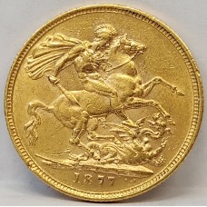 AUSTRALIA 1877 . ONE 1 SOVEREIGN . MELBOURNE . GOLD